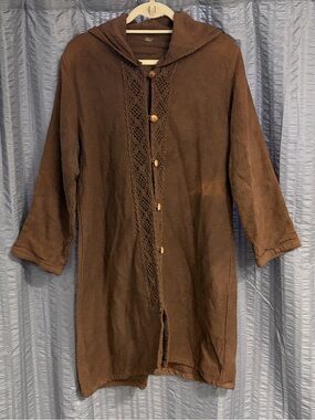 Brown Pointed Hood Silverdale Button-Front Knit Cardigan